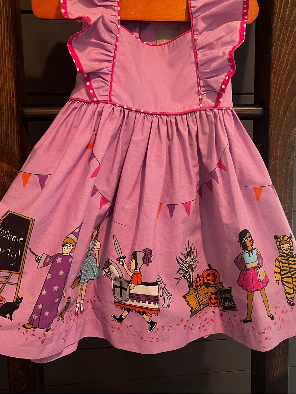 Girls' Lavender Halloween Costume Dress with Printed Party Border